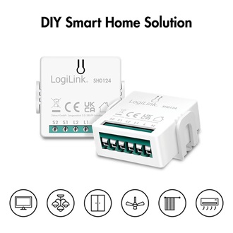 LogiLink Wi-Fi smart 2 CH kapcsolómodul, Tuya kompatibilis