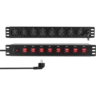 Logilink 19" PDU 8 x CEE 7/3 biztonsági aljzat, mindegyik aljzat be-/kikapcsolóval