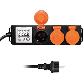 Logilink 3 pólusú kültéri csatlakozósáv energiaköltség-mérővel, 2,0"-os LCD kijelzővel és védőfülekkel