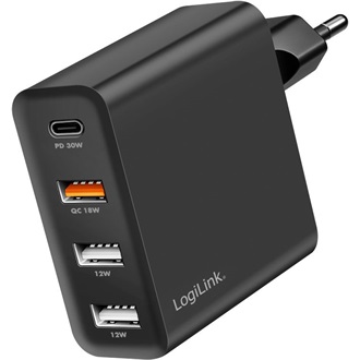 Logilink 4 portos USB aljzat adapter, 48 W, 1x USB-C PD és 3x USB-A QC
