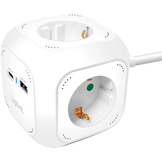 Logilink 4-utas töltőkocka, 4x aljzat, 1x USB-C PD 20W, 1x USB-A QC 18W, fehér
