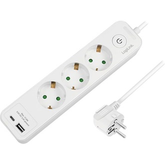 Logilink Aljzat 3 utas + kapcsoló, 3x CEE 7/3, 1x USB-A, 1x USB-C, 1,5 m, fehér