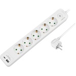 Logilink Aljzat 5-utas + kapcsoló, 5x CEE 7/3, 1x USB-A, 1x USB-C, 1,5 m, fehér