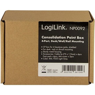 Logilink Consolidation point box  4-port, desk/wall/rail mounting, grey
