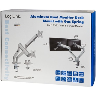 Logilink Dual Monitor mount, 17"-32", aluminum, gas spring, curved screens