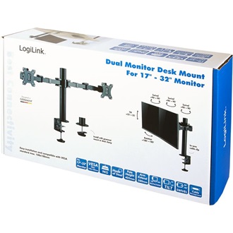 Logilink Dual Monitor mount, 17"-32", steel, 360° VESA plate, arm length: 380mm