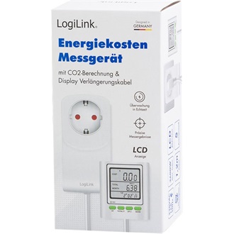 Logilink Energiaköltség mérő CO2 kibocsátás számítással és hosszabbító kábellel