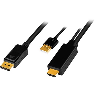 LogiLink HDMI 1.4 USB-A 2.0 -> DisplayPort 1.2 M/M video kábel 1m fekete