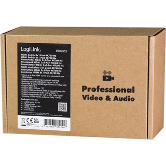 Logilink HDMI kapcsoló, 3x1 port, 4K/60 Hz, HDCP, HDR, CEC, RC