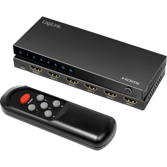 Logilink HDMI kapcsoló, 5x1 port, 4K/60 Hz, HDCP, HDR, CEC, RC, fém