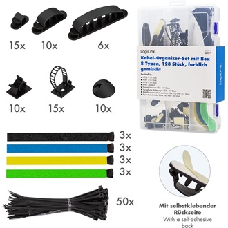 Logilink Kábelrendező készlet dobozban, 8 db, 128 db, vegyes színben