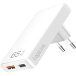 Logilink Kettős USB aljzat adapter, 65 W, USB-A, USB-C, extra vékony, fehér