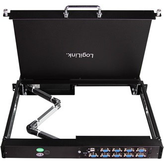 Logilink LCD-KVM-konzol 8 portos KVM kapcsoló, VGA, USB-A, PS/2, alacsony beépítési mélység, QWERTZ