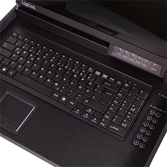 Logilink LCD-KVM-konzol 8 portos KVM kapcsoló, VGA, USB-A, PS/2, alacsony beépítési mélység, QWERTZ