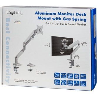 Logilink Monitor mount, 17"-32", aluminum, gas spring, curved screens