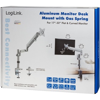 Logilink Monitor mount, 17"-32", aluminum, gas spring, curved screens, pole