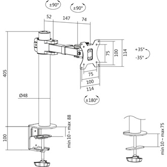 Logilink Monitor mount, 17"-32", steel,  360° VESA plate, arm length: 199mm