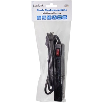Logilink Outlet Strip, 3 Euro sockets, w. switch, black