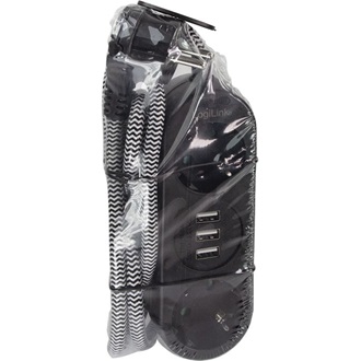 Logilink Outlet Strip, 3 safety sockets, w/ 3x USB Port, w/ textile cable, black