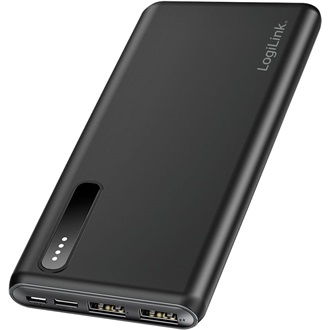 Logilink Power bank 8000 mAh, 2x USB-A, 2 az 1-ben kábel, fekete