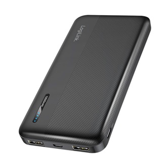 Logilink Powerbank 10 000 mAh, 2x USB-A, USB-C, gyorstöltés funkcióval, fekete