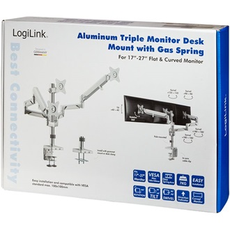 Logilink Triple Monitor mount, 17"-27", aluminum, gas spring, curved screens, pole