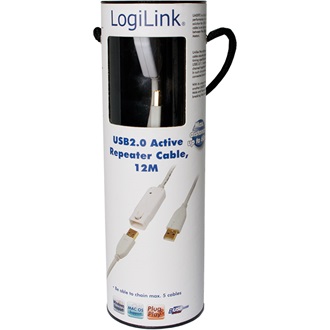 LogiLink USB-A 2.0 - USB-A 2.0 M/F adatkábel hosszabbító 12m fehér max. 60m repeater mód