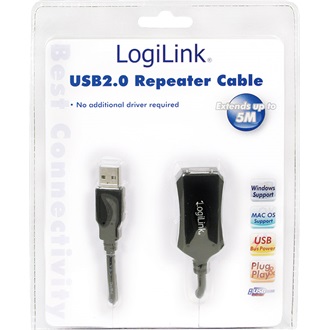 LogiLink USB-A 2.0 - USB-A 2.0 M/F adatkábel 5m fekete összefűzhető (repeater)