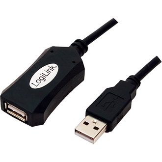 LogiLink USB-A 2.0 - USB-A 2.0 M/F adatkábel 5m fekete összefűzhető (repeater)