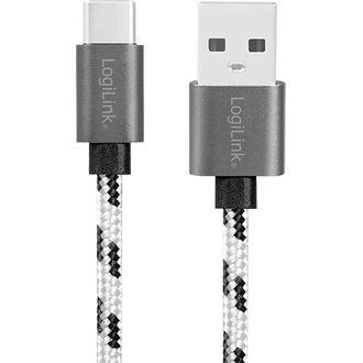 Logilink USB 2.0 Type-C kábelkészlet, C/M-ről USB-A/M-re, alu, nejlon, fehér/fekete