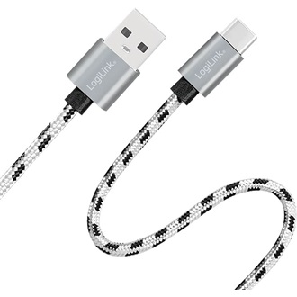 Logilink USB 2.0 Type-C kábelkészlet, C/M-ről USB-A/M-re, alu, nejlon, fehér/fekete
