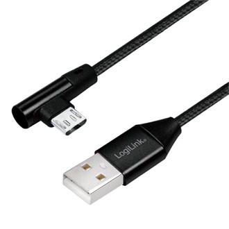 LogiLink USB-A 2.0 -> USB-B 2.0 micro M/M adatkábel 0.3m fekete egyenes/90°
