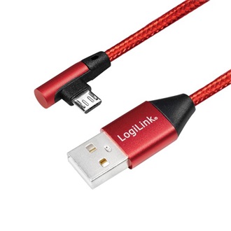 LogiLink USB-A 2.0 -> USB-B 2.0 micro M/M adatkábel 0.3m piros egyenes/90°