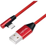 LogiLink USB-C -> USB-A 2.0 M/M adatkábel 1m piros egyenes/90°