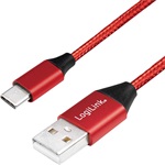 LogiLink USB-A 2.0 -> USB-C M/M adatkábel 0.3m piros