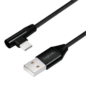 LogiLink USB-C -> USB-A 2.0 M/M adatkábel 0.3m fekete egyenes/90°