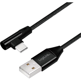 LogiLink USB-C -> USB-A 2.0 M/M adatkábel 1m fekete egyenes/90°