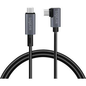 LogiLink USB-C -> USB-C M/M adatkábel 3m fekete-szürke egyenes/90°, E-mark, PD