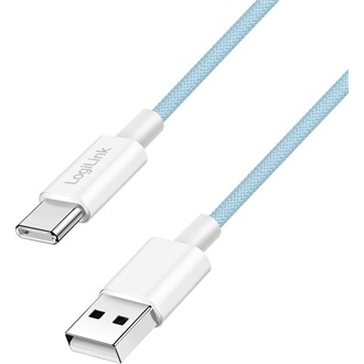 Logilink USB 2.0 Type-C kábel, C/M - A/M, 480 Mbps, 60W, nejlon, kék, 1,5 m