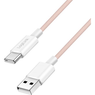 Logilink USB 2.0 Type-C kábel, C/M - A/M, 480 Mbps, 60W, nejlon, rózsaszín, 1,5 m