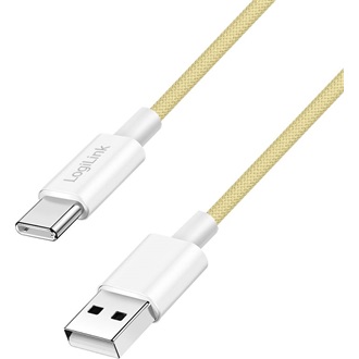 Logilink USB 2.0 Type-C kábel, C/M - A/M, 480 Mbps, 60W, nejlon, sárga, 1,5 m