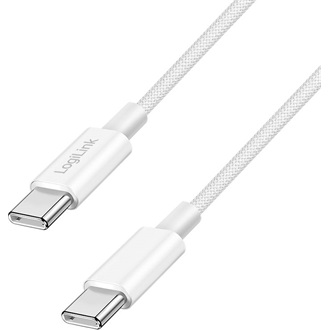 Logilink USB 2.0 Type-C kábel, C/M - C/M, 480 Mbps, 60W, nejlon, fehér, 1 m