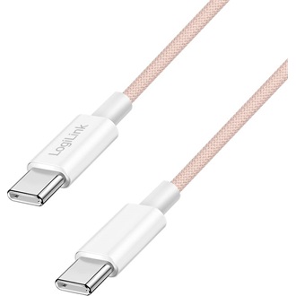 Logilink USB 2.0 Type-C kábel, C/M - C/M, 480 Mbps, 60W, nejlon, rózsaszín, 0,5 m