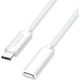 Logilink USB 2.0 Type-C kábel, C/M-USB-C/F, PD, fehér, 1 m
