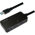 LogiLink USB-A 3.0 -> 4db USB-A 3.0 M/F aktív adatkábel hosszabbító 10m fekete