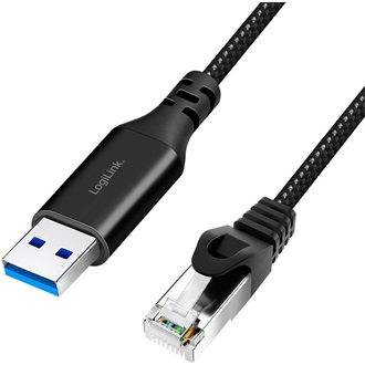 Logilink USB 3.0 Ethernet kábel, A/M-RJ45/M, 1 Gbps, aktív, fekete/szürke, 3 m