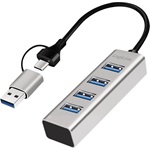Logilink USB 3.0 hub, 4x USB-A, 5 Gbit/s, 2 az 1-ben csatlakozókábel, ezüst