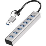 Logilink USB 3.0 hub, 7 port, 7x USB-A, 2 az 1-ben csatlakozókábel, 5 Gbit/s, ezüst