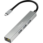 Logilink USB 3.2 Gen1 Hub, 3x USB-A, 1x RJ45 Gigabit Ethernet Adapter, 5 Gbit/s, 4,5 W, alumínium