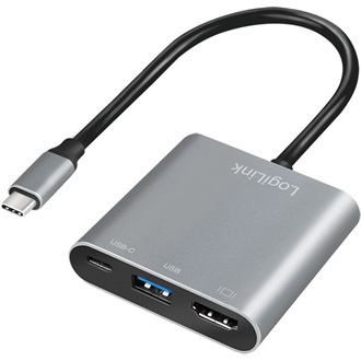 LogiLink USB-C 3.2 Gen1 -> 1db HDMI 2.0 1db USB-C 3.2 Gen 2 1db USB-A 3.0 M/F adapter 0.15m szürke DP Alt Mode, PD 100W